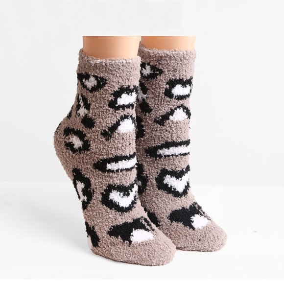 P/S 6 pairs Pack! Leopard Print Fuzzy/Soft/Cozy Mini-Crew Socks·Sleep·ComfyLuxe - Picture 4 of 6